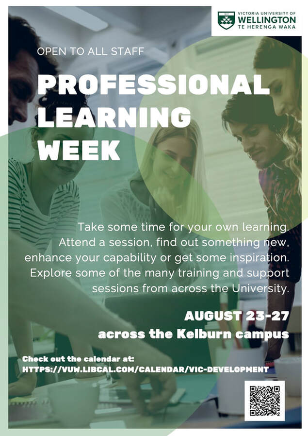 Professional learning week poster with image of people collaborating together and text stating event details, same as the details given above.